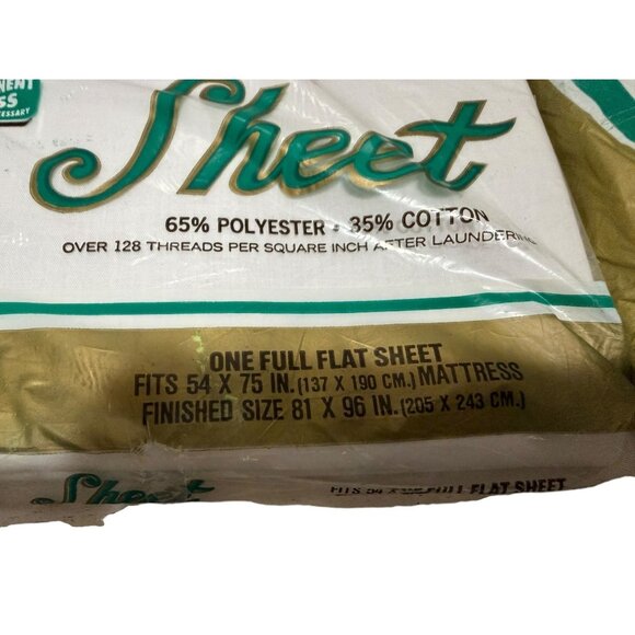 Full Flat No-Iron Sheet Set of 2 Polyester White Cotton Vintage K-Mart NWT - Picture 3 of 5